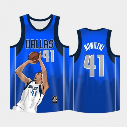 Men Dallas Mavericks Dirk Nowitzki #41 Blue Legend Special Image Replica Jersey