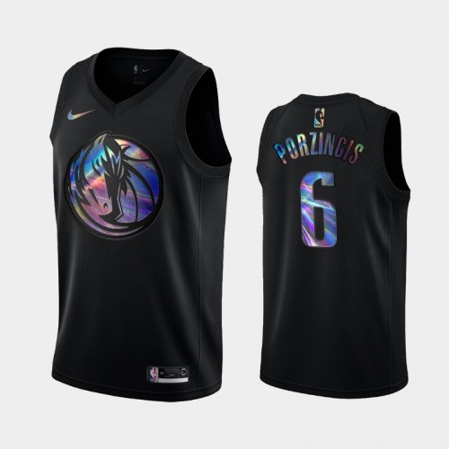 Dallas Mavericks #6 Kristaps Porzingis Black Iridescent Logo Holographic HWC Limited Jersey