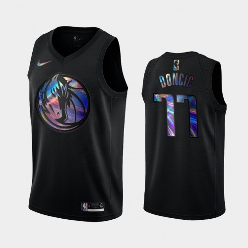 Dallas Mavericks #77 Luka Doncic Black Iridescent Logo Holographic HWC Limited Jersey