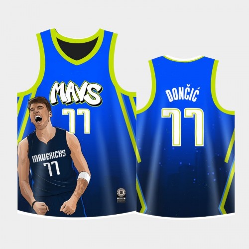 Men Dallas Mavericks Luka Doncic #77 Blue Legend Special Image Replica Jersey