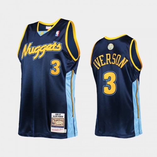 Men Denver Nuggets #3 Allen Iverson Navy Hardwood Classics 2006 Authentic Jersey