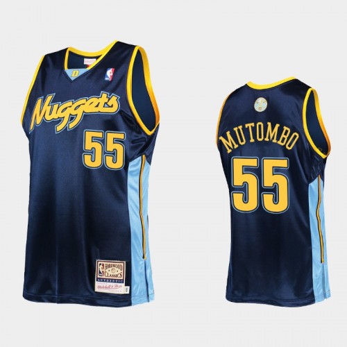 Men Denver Nuggets #55 Dikembe Mutombo Navy Mitchell Ness Hardwood Classics Jersey