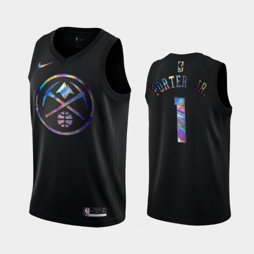 Denver Nuggets #1 Michael Porter Jr. Black Iridescent Logo Holographic HWC Limited Jersey