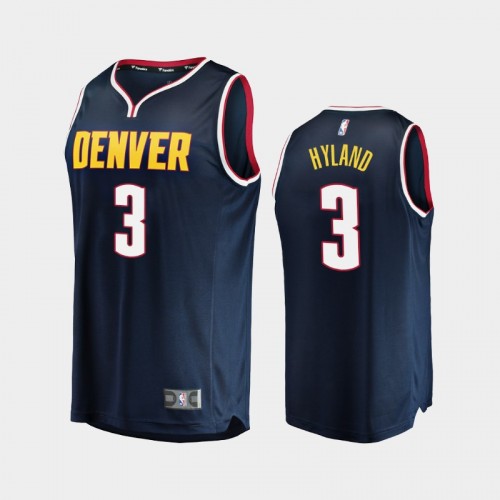 Men Denver Nuggets Nah'Shon Hyland #3 Blue 2021 Replica Bones Hyland Jersey