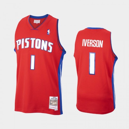 Men Detroit Pistons #3 Allen Iverson Red 2008-09 Hardwood Classics Vintage Jersey