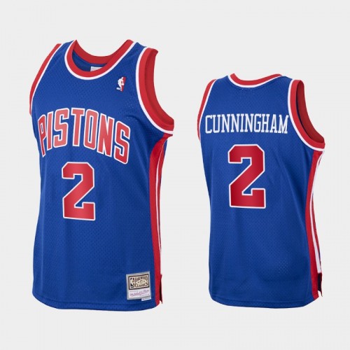 Men Detroit Pistons #2 Cade Cunningham Blue Hardwood Classics 2021 NBA Draft No.1 Jersey