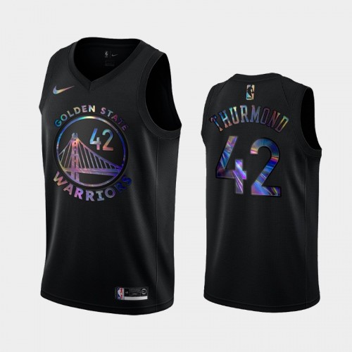 Golden State Warriors #42 Nathaniel Thurmond Black Iridescent Logo Holographic HWC Limited Jersey