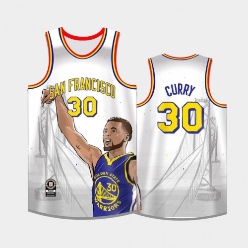 Men Golden State Warriors Stephen Curry #30 White Legend Special Image Replica Jersey