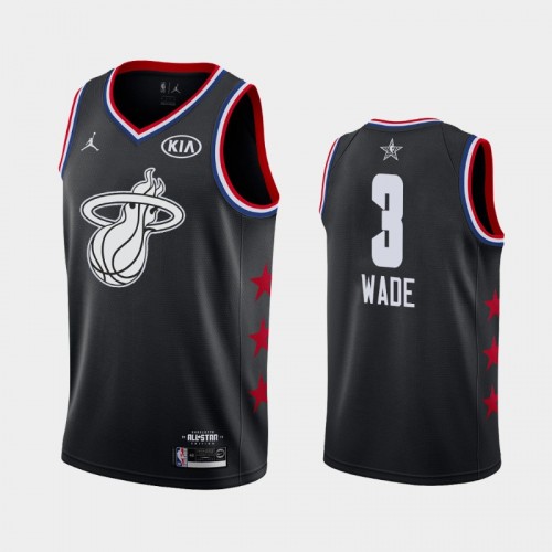 Men Miami Heat 2019 All-Star Game #3 Dwyane Wade Black Finished Jersey