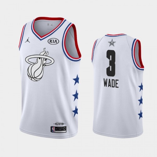 Men Miami Heat 2019 All-Star Game #3 Dwyane Wade White Finished Jersey