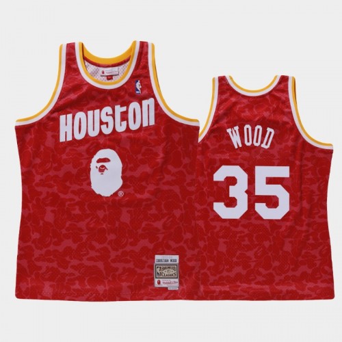 Men Houston Rockets #35 Christian Wood Red BAPE X Mitchell Ness Hardwood Classics Jersey