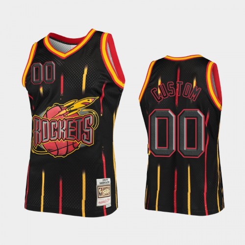 Men Houston Rockets #00 Custom Black Rings Collection Hardwood Classics Jersey