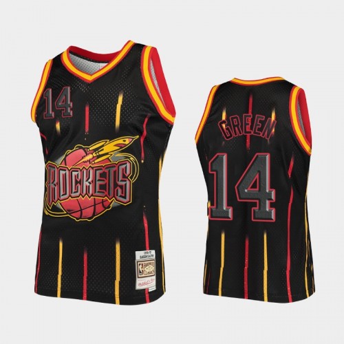 Men Houston Rockets #14 Gerald Green Black Rings Collection Hardwood Classics Jersey