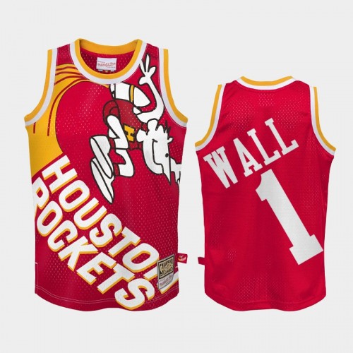 Men Houston Rockets #1 John Wall Red Big Face2.0 Hardwood Classics Jersey
