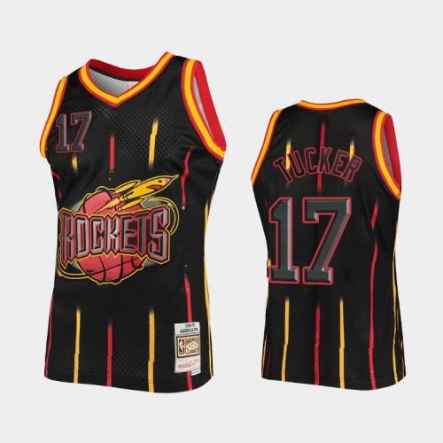 Men Houston Rockets #17 P.J. Tucker Black Rings Collection Hardwood Classics Jersey