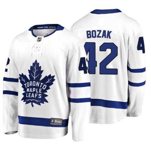 #42 Tyler Bozak 2018 Fanatics Branded Breakaway White Away jersey