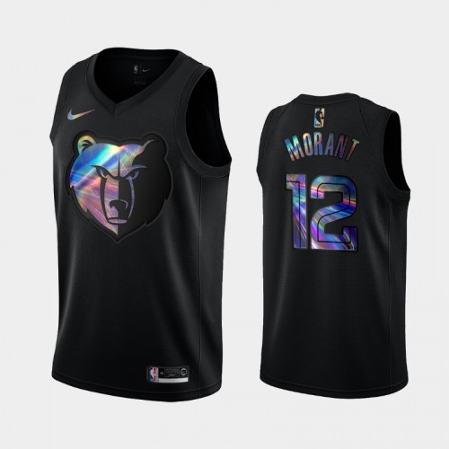 Memphis Grizzlies #12 Ja Morant Black Iridescent Logo Holographic HWC Limited Jersey