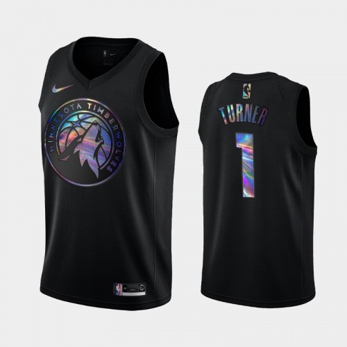 Minnesota Timberwolves #1 Anthony Edwards Black Iridescent Holographic Limited Edition Jersey