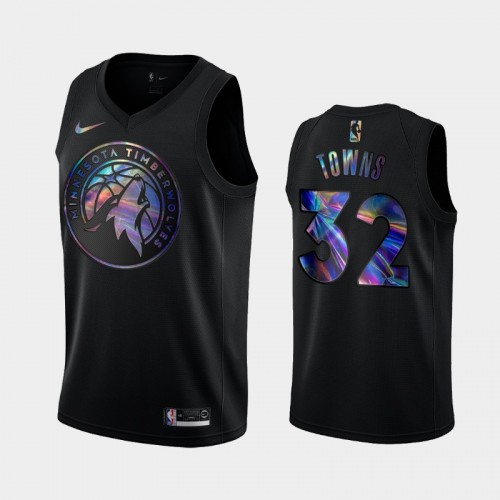 Minnesota Timberwolves #32 Karl-Anthony Towns Black Iridescent Holographic Limited Edition Jersey