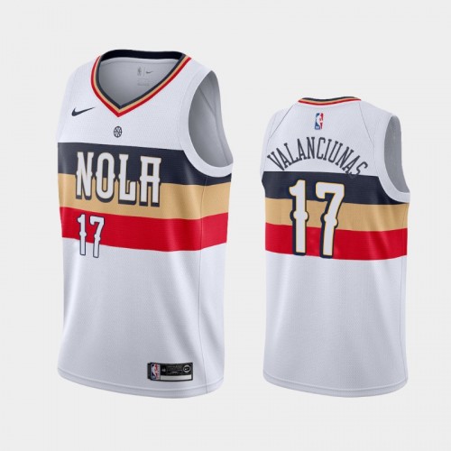 Men New Orleans Pelicans Jonas Valanciunas #17 White 2021 Trade Earned Edition Jersey