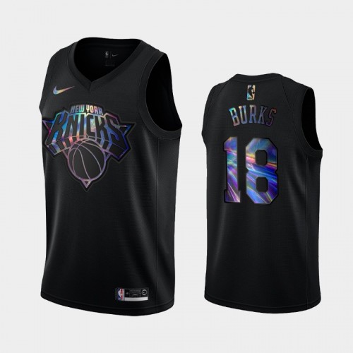 New York Knicks #18 Alec Burks Black Iridescent Holographic Limited Edition Jersey