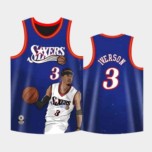 Men Philadelphia 76ers Allen Iverson #3 Royal Legend Special Image Replica Jersey