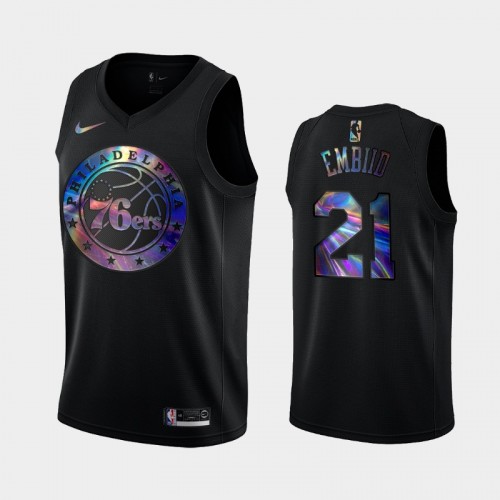 Philadelphia 76ers #21 Joel Embiid Black Iridescent Holographic Limited Edition Jersey