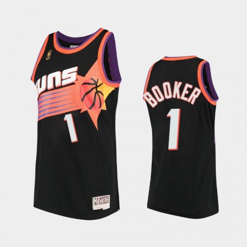 Men Phoenix Suns #1 Devin Booker Black Hardwood Classics Throwback 90s Jersey