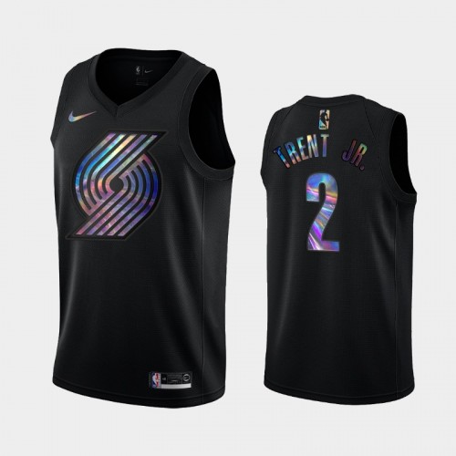 Portland Trail Blazers #2 Gary Trent Jr. Black Iridescent Logo Holographic HWC Limited Jersey