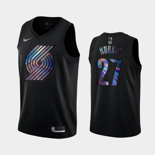 Portland Trail Blazers #27 Jusuf Nurkic Black Iridescent Logo Holographic HWC Limited Jersey