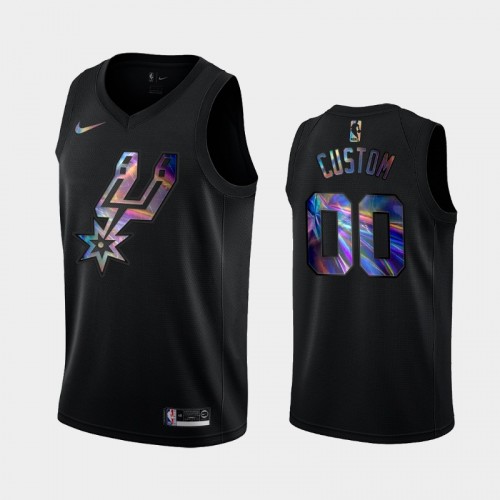 San Antonio Spurs #00 Custom Black Iridescent Logo Holographic HWC Limited Jersey