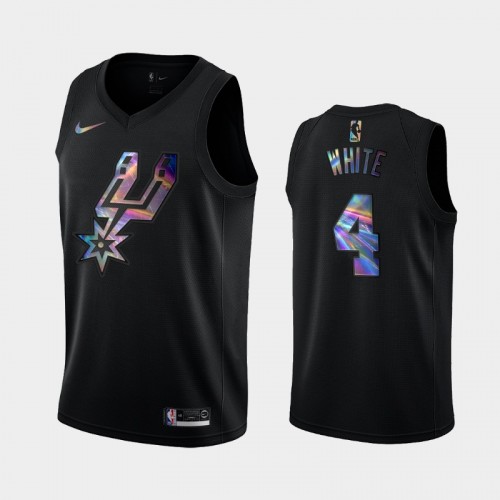 San Antonio Spurs #4 Derrick White Black Iridescent Logo Holographic HWC Limited Jersey