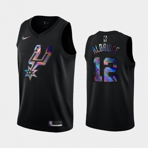 San Antonio Spurs #12 LaMarcus Aldridge Black Iridescent Logo Holographic HWC Limited Jersey