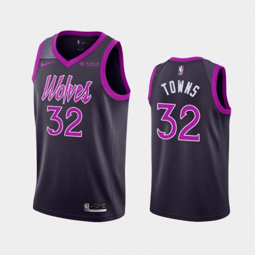 Men Minnesota Timberwolves #32 Karl-Anthony Towns Navy 2018-19 City Jersey