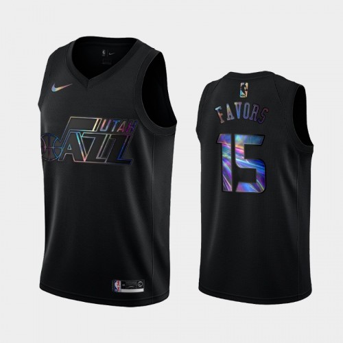 Utah Jazz #15 Derrick Favors Black Iridescent Holographic Limited Edition Jersey