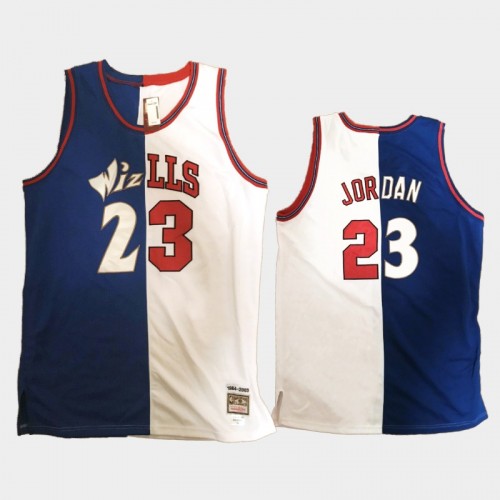 Wizards X Bulls #23 Michael Jordan Navy White Retired Number Split Edition Jersey