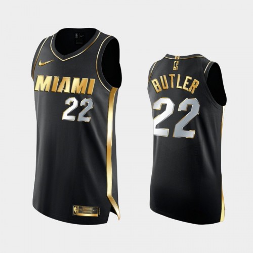 Men Miami Heat #22 Jimmy Butler Black Authentic Golden Limited Edition Jersey