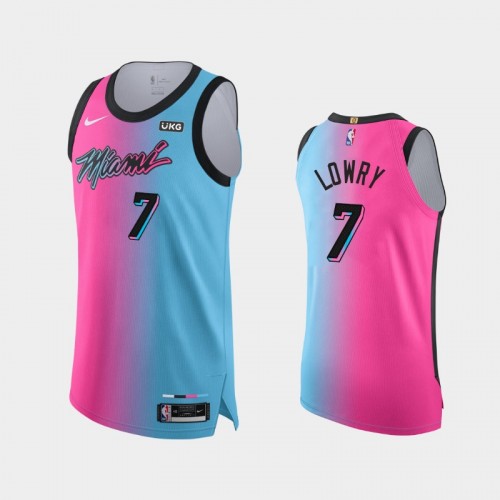 Miami Heat Kyle Lowry Men #7 Authentic Blue Pink City Edition Jersey