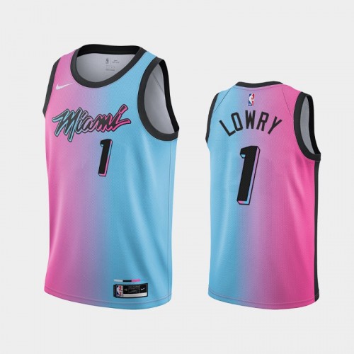 Miami Heat Kyle Lowry Men #1 City Edition 2021 Trade Blue Pink Jersey