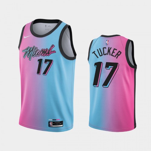 Miami Heat P.J. Tucker Men #17 City Edition 2021 Trade Blue Pink Jersey