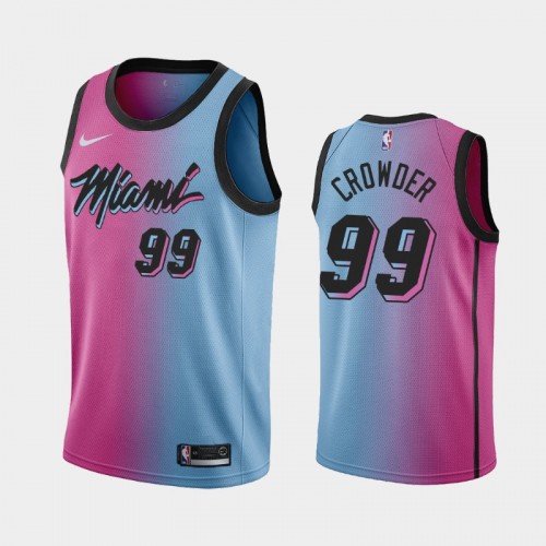 Men's Miami Heat #99 Jae Crowder 2020-21 City Gradient Pink Blue Jersey