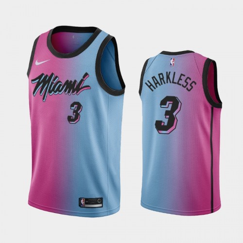 Men's Miami Heat Maurice Harkless #3 2020-21 City Pink Blue Jersey
