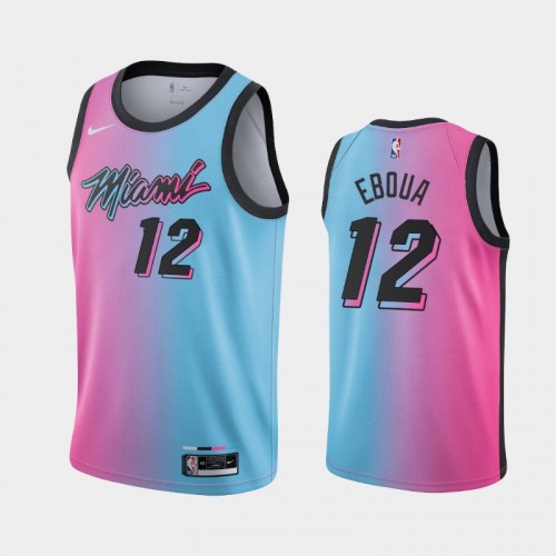 Men's Miami Heat #12 Paul Eboua 2020-21 City Pink Blue Jersey
