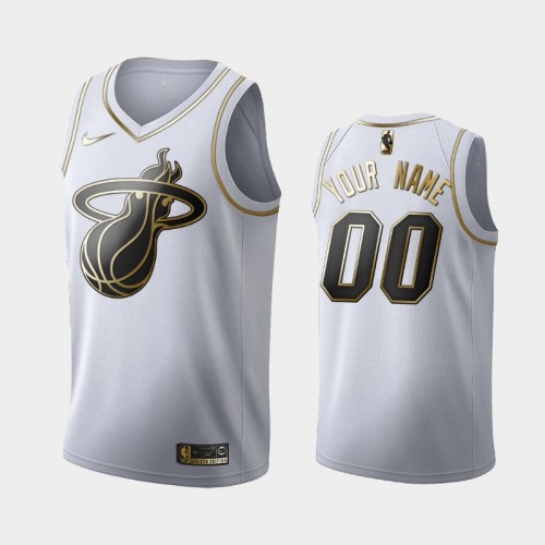 Men's Miami Heat #00 Custom White Golden Edition Jersey