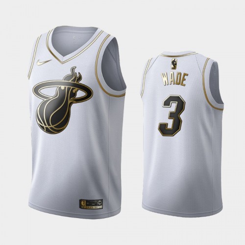 Men's Miami Heat #3 Dwyane Wade White Golden Edition Jersey