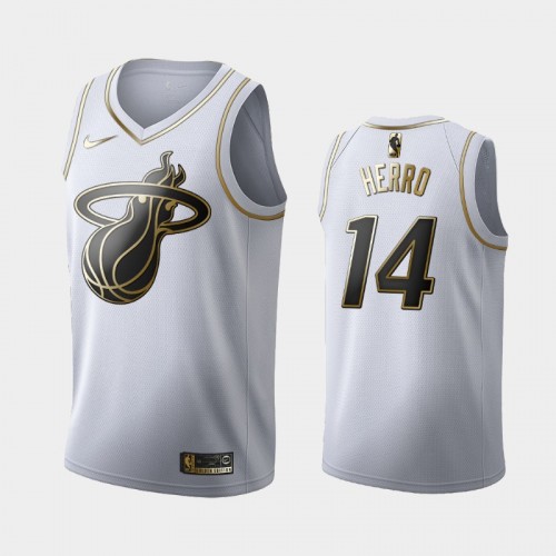 Men's Miami Heat #14 Tyler Herro White Golden Edition Jersey