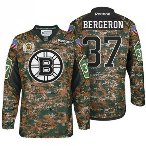 Military Appreciation Premier #37 Patrice Bergeron Highest-Paid Player Camo Jersey