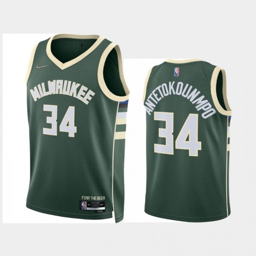 Milwaukee Bucks Giannis Antetokounmpo Men's #34 2021-22 Diamond 75th Anniversary Icon Edition Green Jersey