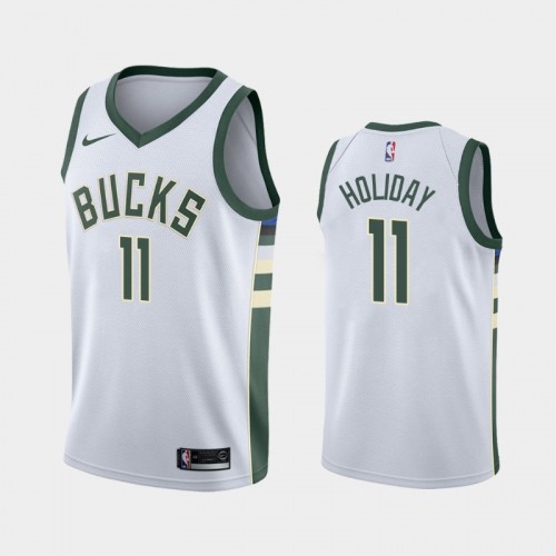 Men's Milwaukee Bucks Jrue Holiday #11 2020-21 Association White Jersey