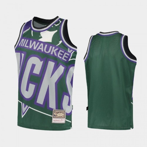 Youth Milwaukee Bucks Big Face 2.0 Hardwood Classics Green Jersey